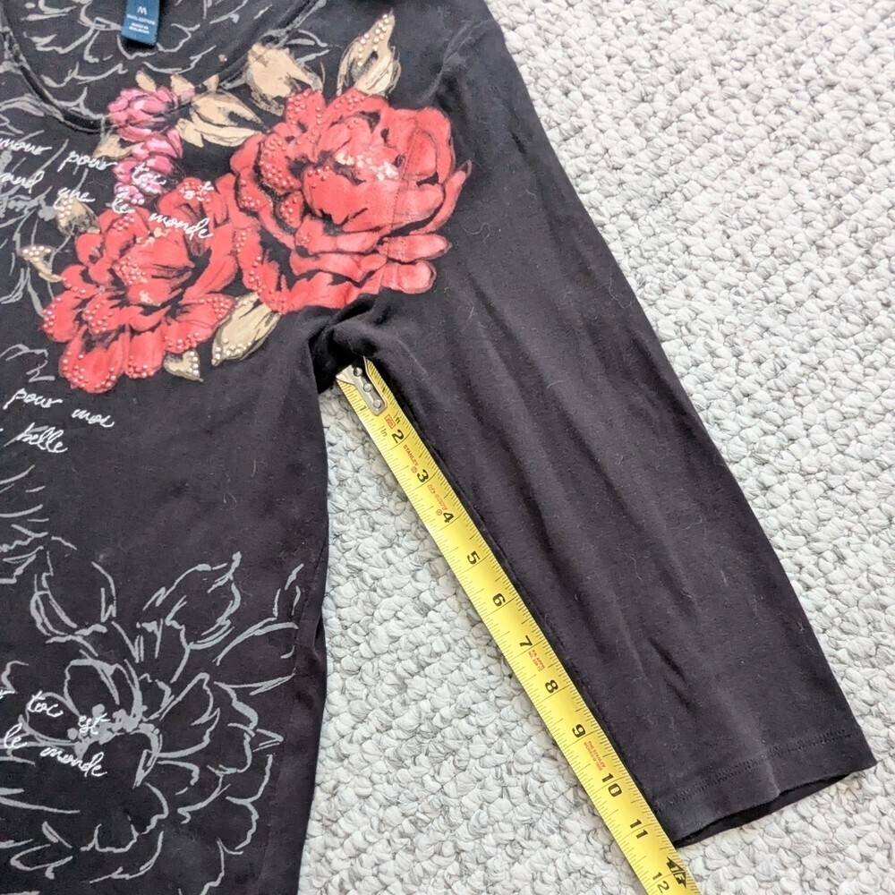 Karen Scott (Medium) Long Sleeve Tee/Top w/Floral Designs, Scripts & Sparkles - Picture 9 of 11